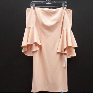 NEW Calvin Klein Off-Shoulder Blush Pink Midi Sheath Dress Size 6 NWT
